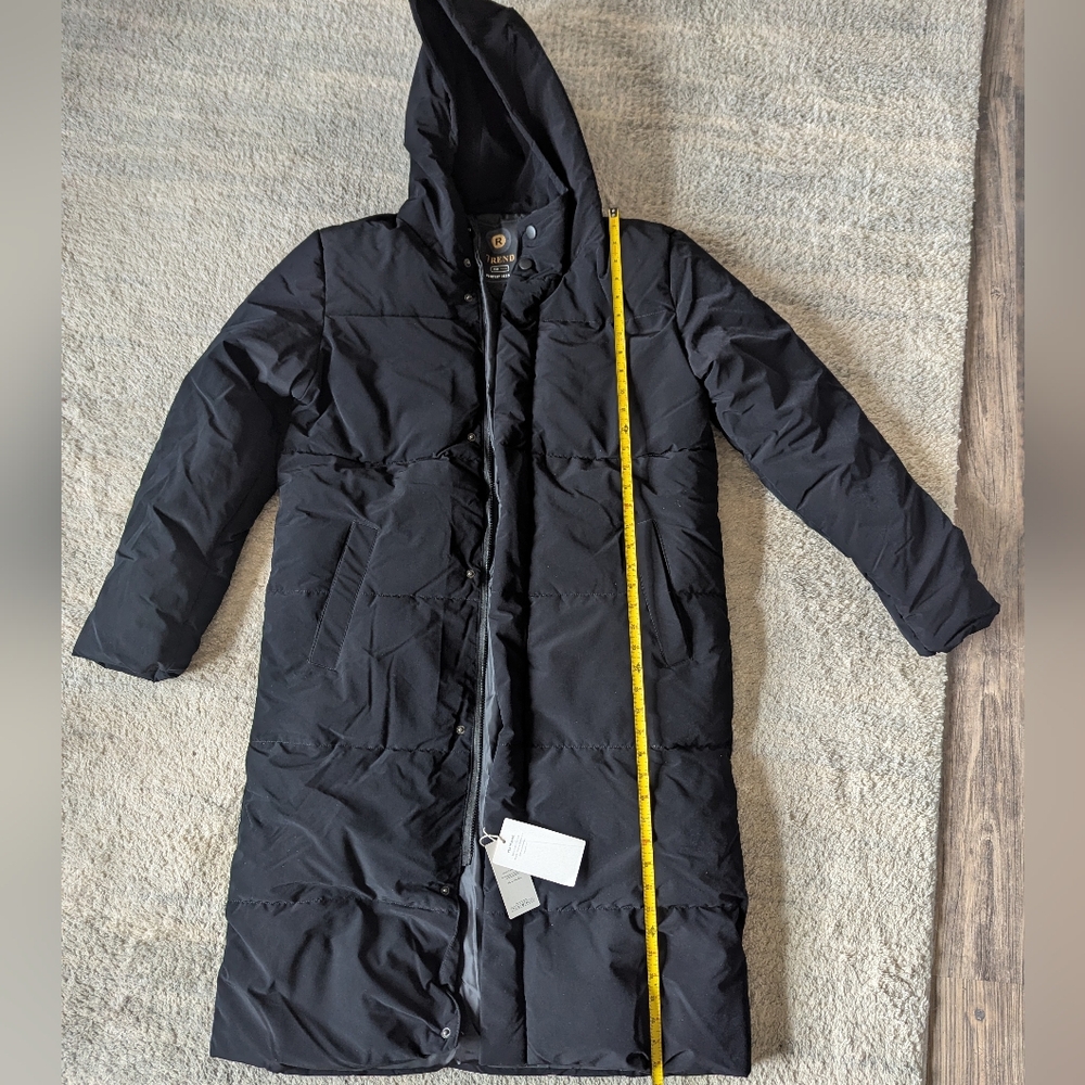 Men's Black Hooded Long Puffer Coat - Picture 5 of 11